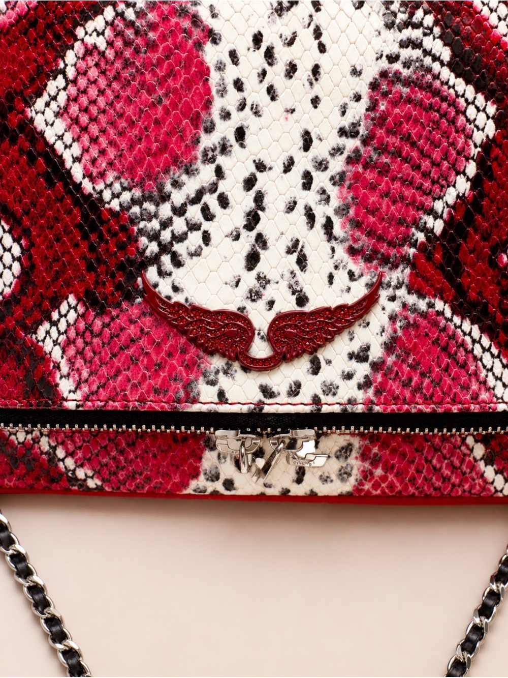 Zadig & Voltaire Red and White Python-Print Chain Sho… - Gem